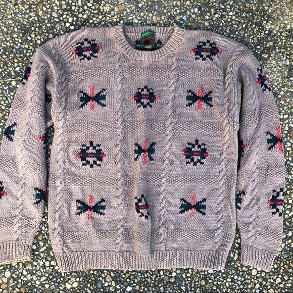 Vintage 1980’s hand knit Indian southwestern style cotton retro sweater L - Picture 3 of 5